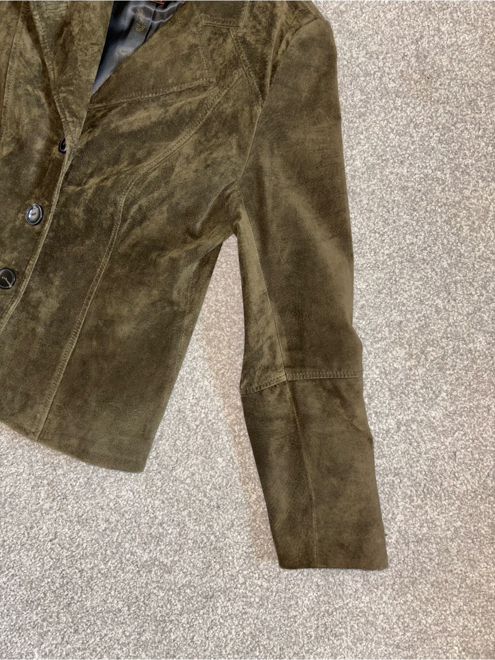 SizeS-100%GenuineLeather-DANIER-Y2K Women's Olive Suede Blazer Jacket - Picture 5 of 10
